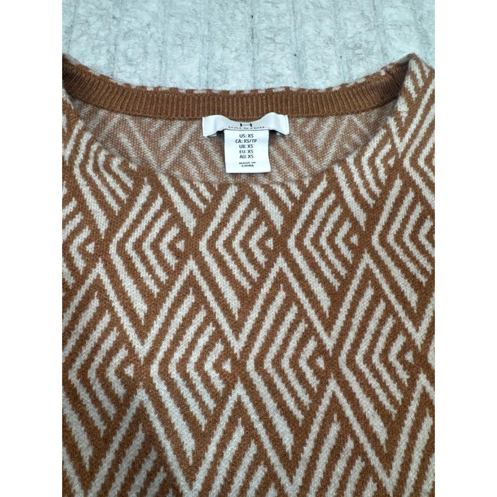 H Halston Womens Brown Beige Geometric Diamond Knit Pullover Sweater XS